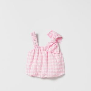 Zara Pink Gingham girl’s Top with Bow size 6 years.